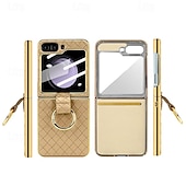 cheap Samsung Cases-Phone Case For Samsung Galaxy Z Flip 6 Z Flip 5 Z Flip 4 Z Flip 3 Back Cover with Screen Protector Ring Holder Shockproof Retro TPU Metal PU Leather