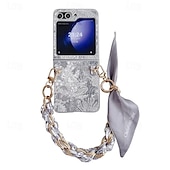 cheap Samsung Cases-Phone Case For Samsung Galaxy Z Flip 5 Z Flip 4 Z Flip 3 Back Cover with Wrist Strap Shockproof PC Metal
