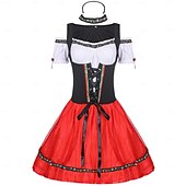 billige Dirndl-Oktoberfest Lapper Dirndl Trachtenkleader Hushjelp Sexy bayerske feriekjole Enger Dame Ølfestivalen Oktoberfest-kostyme Dirndl Tradisjonell stil klut Kjole Sokker Pannebånd