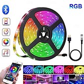 economico Controllo Bluetooth-5m Luci a Stringa 150 LED 5050 SMD 1 Set RGB Striscia LED Festa Impermeabile Autoadesivo Alimentato via USB