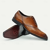 baratos Formal-Homens Sapatos sociais Couro Couro de grão integral italiano Confortável Antiderrapante Com Cadarço Preto Marron