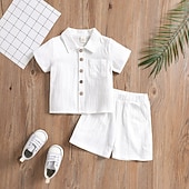 voordelige Sets-2-delig Peuter Jongens T-shirt &amp; shorts Kleding Effen Kleur Korte mouw Set School Modieus Dagelijks Zomer Lente 3-7 jaar Licht Blauw Leger groen Wit