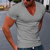 cheap Basic T shirts-Men&#039;s T Shirt Tee Top Short Sleeves V Neck Summer Plain Designer Basic Modern Contemporary Vacation Street Going out Black White Red Top Tee for Men