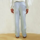お買い得  メンズエリートパンツ-リネン 40% 男性用 リネンパンツ ズボン サマーパンツ ビーチパンツ ドローストリング 弾性ウエスト まっすぐな足 ココナッツの木 高通気性 全長 バケーション ビーチ ファッション カジュアル ブルー ブラウン