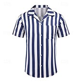 economico camicia da uomo con bottoni-Per uomo Camicia Camicia Estiva Camicia casual Camicia con colletto cubano Camicia con Bottoni Camicia con collo camp Nero Blu Manica Corta A righe Collo ripiegato Stampa 3D Ferie Righe Abbigliamento