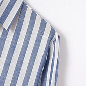 preiswerte Business Casual-Herren Hemd Leinenhemd Sommerhemd Freizeithemd Strandhemd Knopfhemd Gestreift Urlaub Ferien Schwarz Gelb Rosa Rot Langarm Umlegekragen Frühling &amp; Herbst Bekleidung Button-Down