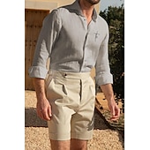 ieftine Business Casual-Bărbați Cămașă Cămașă albă din bumbac Cămașă casual Cămașă din bumbac și in Cămașă din bumbac Σταυρός Vacanță Hawaiian Negru Alb Roz Îmbujorat Gri Manșon Lung Rever Primăvara &amp; toamnă Îmbrăcăminte