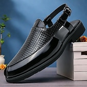 billiga Kjol sandaler-Herr Sandaler Romerska skor PU Läder Andningsfunktion Bekväm Halksäker Spänne Svart Brun