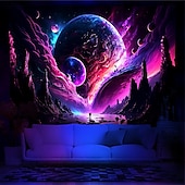 رخيصةأون Tapestries Blacklight-نسيج أسود يتفاعل مع الأشعة فوق البنفسجية ويتوهج في الظلام، حفلة مضيئة، شجرة نيون كون، قمر، مخدر، ضبابي، نسيج معلق، لوحة جدارية فنية لغرفة المعيشة