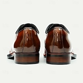 cheap Classic Dress Shoes-Elegant Men&#039;s Cognac Patent Leather Oxford Shoes with Lace-Up Detail - Perfect for Formal Occasions