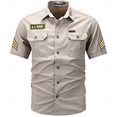 cheap Men&#039;s Western Shirts-Men&#039;s Army Work Shirt Western Shirt Button Up Shirt Short Sleeve Casual Tactical Sports &amp; Outdoor Going out Summer Spring Turndown Print Black Army Green Khaki Dark Blue Beige