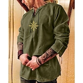economico Casual da lavoro-Per uomo Camicia Camicia in lino e cotone Maglietta informale Solari Festa / Serata Mascherata Nero Blu Cachi Verde militare Manica lunga Girocollo Primavera &amp; Autunno Abbigliamento Lacci