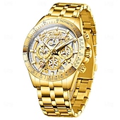 baratos Relógios Quartz-Relógio OLEVS 9913 para homens esportivo negócios oco à prova d&#039;água luminoso cronógrafo de aço inoxidável relógio de quartzo de luxo em ouro para homens