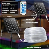 baratos Luzes solares de corda-luzes de corda solares ao ar livre à prova d&#039;água 164 pés 500led luzes de tubo com 2400mah tipo c temporizador de carregamento 8 modos reguláveis cintilação luz de corda de fada para jardim quintal