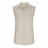 preiswerte Herrenhemd zum Knöpfen-Herren Hemd Sommerhemd Freizeithemd Strandhemd Knopfhemd Schwarz Blau Purpur Grün Ärmellos Einfach Revers Urlaub Hawaiianisch Tasche Bekleidung Baumwolle Polyester Mode Lässig Bequem