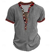abordables Estilo étnico-Hombre Tribal Impresión de pañuelo Camiseta Henley Shirt Manga Corta Impresión 3D Design Étnico Vacaciones Casual Diario Verano Primavera Gris brezo Caqui Negro Gris Henley Camiseta Henley
