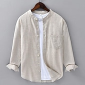 economico Casual da lavoro-Per uomo Camicia Camicia di lino Camicia con colletto cinese Camicia con colletto alla coreana Camicia casual Camicia di cotone Semplice Vacanza Camicia hawaiana Bianco Blu Beige Manica Lunga