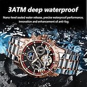 economico Orologi meccanici-poedagar orologio meccanico da uomo orologio da polso casual alla moda orologio automatico a carica automatica con fasi lunari luminoso orologio in acciaio impermeabile