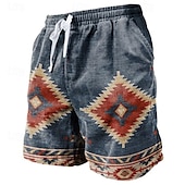 cheap Men&#039;s 3D Sweat Shorts-Men&#039;s Geometric Pattern Graphic Prints Sweat Shorts Beach Shorts Terry Shorts Mid Waist Vintage Ethnic Style Retro Vintage Daily Holiday Streetwear Drawstring Elastic Waist 3D Print Designer Clothing