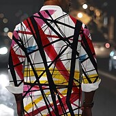 economico Geometrica-Per uomo Camicia con bottoni Camicie stampate Manica lunga Affari casual Formale Autunno Inverno Primavera estate Collo ripiegabile Stampa Bottone giù Rosso