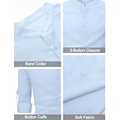 economico Vacanza-Per uomo Camicia camicia di lino Camicia con colletto a fascia Camicia popover Camicia estiva Abbigliamento mare Liscio Da mare Curise Nero Bianco Blu Manica lunga A fascia Primavera estate