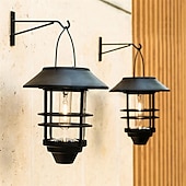 preiswerte Außenwandleuchten-LED Außenwandleuchte Solarlampen Wolfram-Glühbirne, schwarze Wandlampe mit Stromversorgung, Retro-Laterne für den Außenbereich, hängende Wandlampe, wasserdicht, Retro-Solar-Gartenlampe aus Metall,
