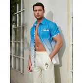 voordelige Bloemenprint-Voor heren Verloop Overhemd Hawaiiaans overhemd Aloha-shirt Korte mouw Overhemd Strijkijzer Casual Buiten Straat Casual / Dagelijks blauw S M L