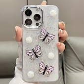 levne Pouzdra pro iPhone-telefon Carcasă Pro iPhone 16 iPhone 15 Pro Max Plus iPhone 14 13 12 Pro Max Plus Zadní kryt Průsvitný Bling Glitter Lesklé Nárazuvzdorné Motýl PC