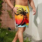 cheap Tropical Plants &amp; Flowers-Men&#039;s Coconut Tree Plants Swim Shorts Board Shorts Swimming Trunks Mid Waist Fashion Streetwear Designer Casual Daily Holiday Pocket Drawstring Elastic Waist Designer Clothing Apparel