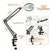 cheap Reading Lights-10X Magnifying Glass with Light Hands Free, 2-in-1 Stepless Dimmable LED Magnifying Desk Lamp with Stand, Craft Light Lamp with 3 Color Modes for Close Work Reading Repair Crafts
