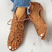 cheap Vacation Sandals-Women&#039;s Black Cut-Out Lace-Up Sandals - Stylish Wedge Heels with Geometric Patterns for Fashionable Summer Outfits
