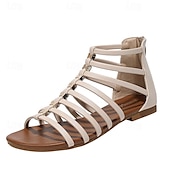cheap Casual Sandals-Women&#039;s Brown Gladiator Sandals – Strappy Flat Summer Shoes with Open-Toe Design for Casual Beach &amp; Vacation Wear