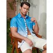 voordelige Bloemenprint-Voor heren Verloop Overhemd Hawaiiaans overhemd Aloha-shirt Korte mouw Overhemd Strijkijzer Casual Buiten Straat Casual / Dagelijks blauw S M L