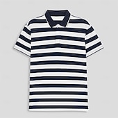 halpa Miesten Elite Polo-Miesten Neulo poolo Kausaliteetti Urheilu Sänkyjen avaus Lyhythihainen Raidoitettu Raita Napit Kesä Musta Sininen Neulo poolo