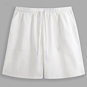 baratos Clássico-Homens Calção Shorts de linho Shorts de verão Bermudas Bolsos Com Cordão Tecido Conforto Respirável Comprimento do joelho Diário Praia Roupa de rua Casual / esportivo Preto Branco Micro-Elástica
