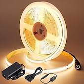 cheap COB Strip Lights-10m LED Strip Light COB Sets 3200 LEDs, COB 8mm Warm White Cold White Netual White LED Strip Light Holiday Linkable Self-adhesive with Power Supply Set 110V 220-240V 24 V