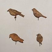 お買い得  パティオの装飾-鉄製の錆びた鳥の地面杭セット、庭の装飾用の錆びた鳥と木製のネジ、錆びた装飾の庭の杭、庭の再利用可能な錆びた装飾