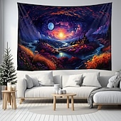 رخيصةأون Tapestries Blacklight-نسيج أسود يتفاعل مع الأشعة فوق البنفسجية ويتوهج في الظلام، حفلة مضيئة، شجرة نيون كون، قمر، مخدر، ضبابي، نسيج معلق، لوحة جدارية فنية لغرفة المعيشة
