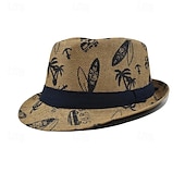 cheap Fedora Hat-Men&#039;s Kentucky Derby Hat Sun Hat Party Hat Dress Hat White khaki Cotton Fashion Casual Street Daily Coconut Tree Sunscreen Breathable