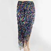 cheap Belly Dancewear-Belly Dance Skirts Pure Color Splicing Sequins Women&#039;s Performance Training High Polyester