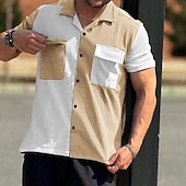 economico camicia da uomo con bottoni-Per uomo Camicia Camicia Estiva Camicia casual Camicia da Spiaggia Camicia con Bottoni Nero Blu Kaki Manica Corta Blocco di colori Collo Camp Vacanza Camicia hawaiana Patchwork Abbigliamento