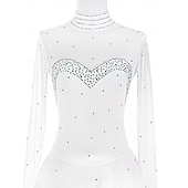 billige Figur skating kjoler-Kjole til kunstløp Dame Jente Skøyteløp Kjoler Hvit Lapper Tommelhull Netting Spandex Elastisk Trening Profesjonell Konkurranse Skøyteklær Hold Varm Krystall / Rhinstein Langermet Skøyting Kunstløp