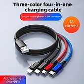 abordables Câbles de téléphone portable-Câble usb 4 en 1 pour iphone 3 en 1 usb a vers micro usb/type c/8 broches câble de chargeur 3a câble de charge rapide pour huawei samsung xiaomi