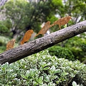 お買い得  パティオの装飾-鉄製の錆びた鳥の地面杭セット、庭の装飾用の錆びた鳥と木製のネジ、錆びた装飾の庭の杭、庭の再利用可能な錆びた装飾