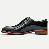 cheap Classic Dress Shoes-Elegant Men&#039;s Cognac Patent Leather Oxford Shoes with Lace-Up Detail - Perfect for Formal Occasions