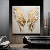 abordables Peintures Abstraites-peinture d&#039;aile d&#039;or 100% faite à la main or et blanc ailes d&#039;ange peinture à l&#039;huile peinture de plume texturée à la main acrylique peinture à l&#039;huile abstraite décoration murale salon œuvre d&#039;art