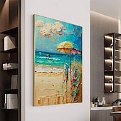preiswerte Abstrakte Gemälde-abstraktes Strand-Ölgemälde auf Leinwand, großes handgemaltes Sonnenschein-Ozeanküsten-Seelandschafts-Ölgemälde, Wandkunst, modernes blau-beiges Ölgemälde für die Wanddekoration im Wohnzimmer
