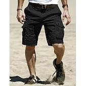 billige Ferie-Herre Cargoshorts Shorts Bermudashorts Multi lomme Rett ben Ensfarget Anvendelig Utendørs Knelengde utendørs Avslappet Strand Klassisk Svart Kakifarget Høy Midje Uelastisk
