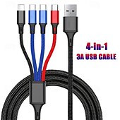 abordables Câbles de téléphone portable-Câble usb 4 en 1 pour iphone 3 en 1 usb a vers micro usb/type c/8 broches câble de chargeur 3a câble de charge rapide pour huawei samsung xiaomi