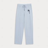 お買い得  メンズエリートパンツ-リネン 40% 男性用 リネンパンツ ズボン サマーパンツ ビーチパンツ ドローストリング 弾性ウエスト まっすぐな足 ココナッツの木 高通気性 全長 バケーション ビーチ ファッション カジュアル ブルー ブラウン
